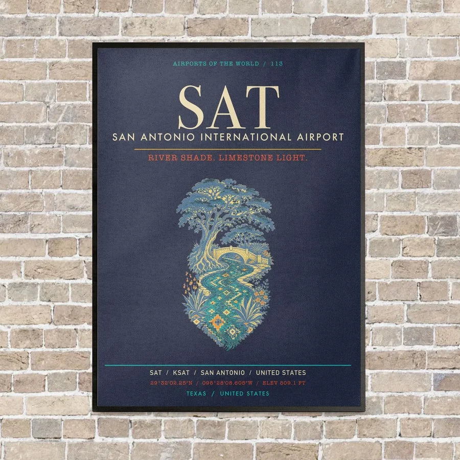San Antonio International Airport SAT - Canvas Framed - Navy Blue
