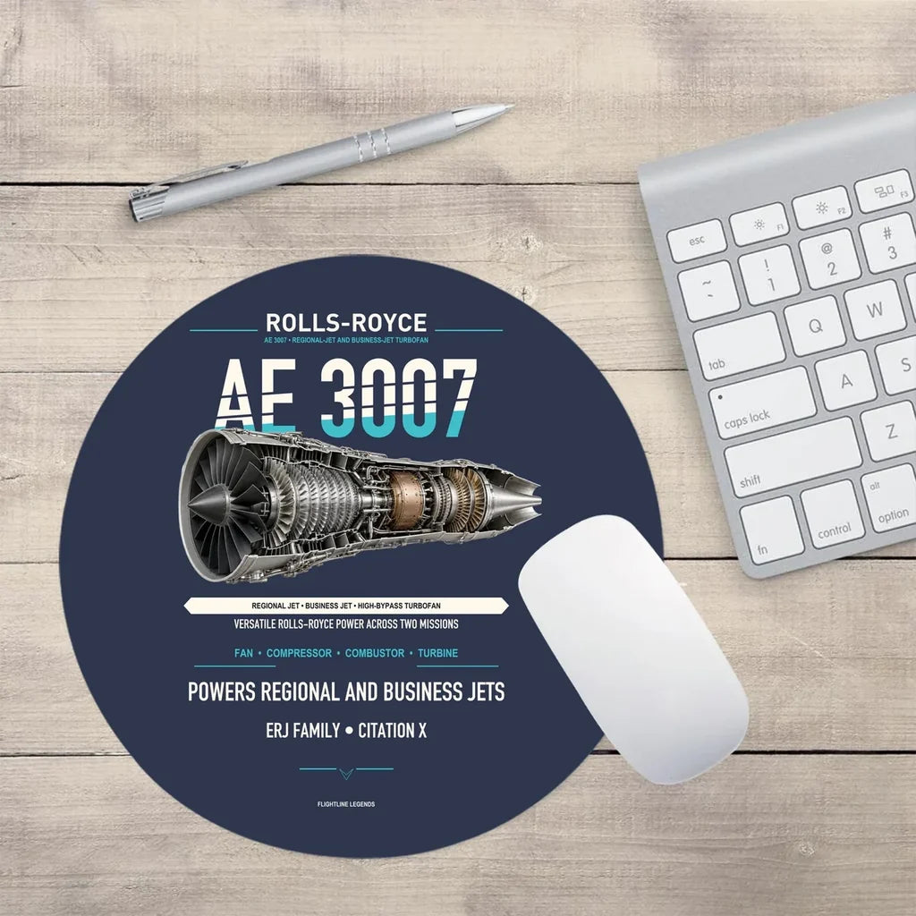 AE 3007 design on navy blue round mouse pad