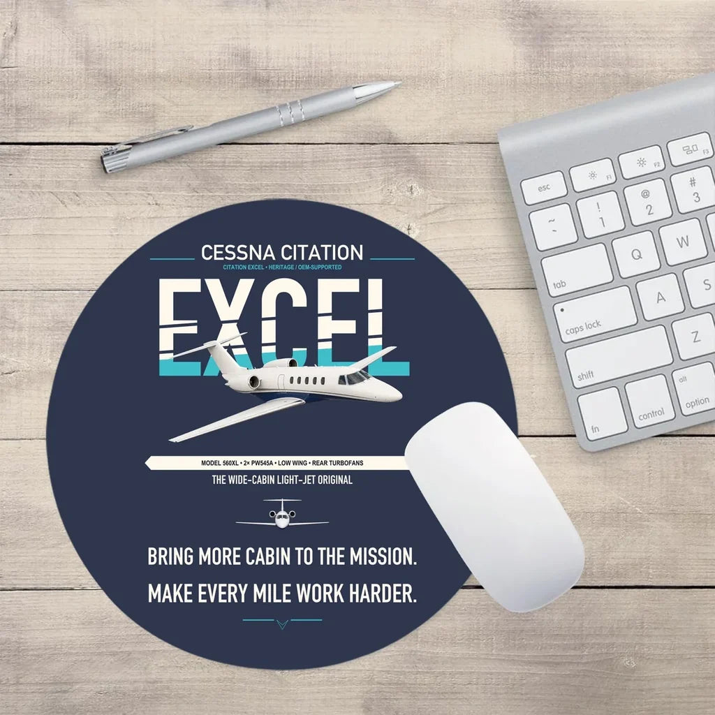Cessna Citation Excel design on navy blue round mouse pad