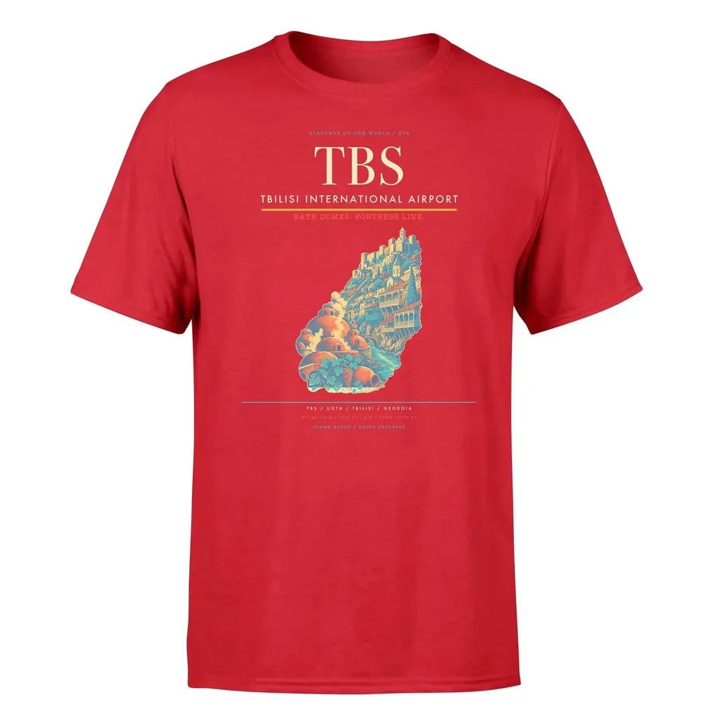 Tbilisi International Airport (TBS) T-Shirt single-side front print in Red | tbilisi-international-airport-tbs-double-side-t-shirt