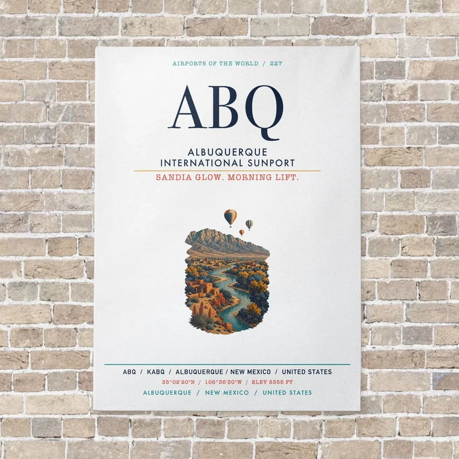 Albuquerque International Sunport ABQ vertical canvas print - no frame - white background