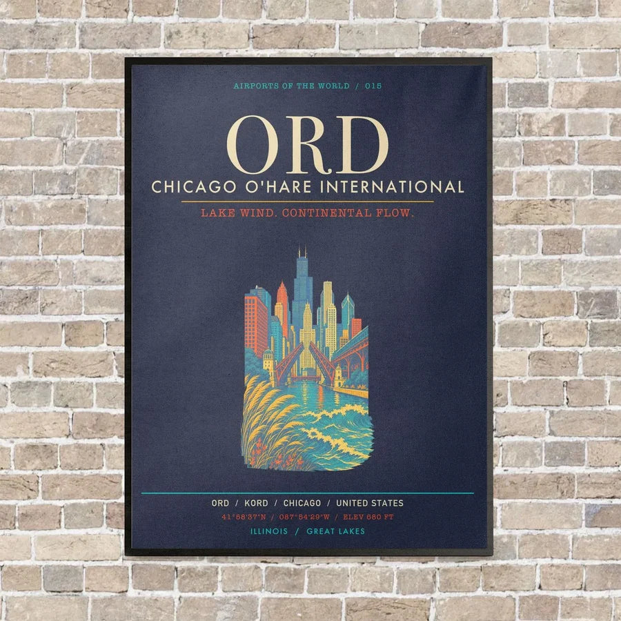 Chicago O'Hare International Airport ORD - Canvas Framed - Navy Blue