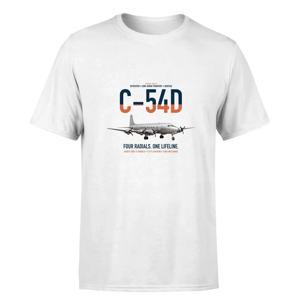 C-54D Skymaster design on white double-side t-shirt, single-side print