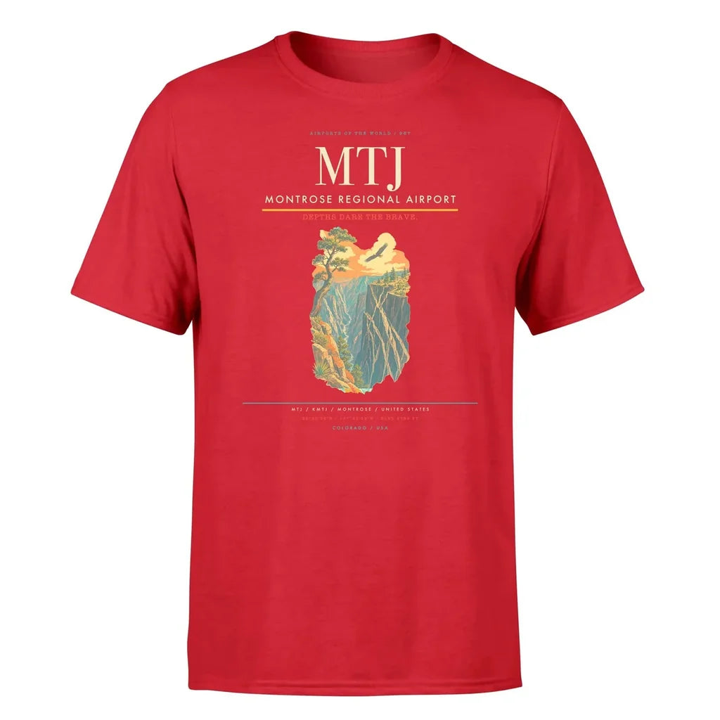 Montrose Regional Airport (MTJ) T-Shirt single-side front print in Red | montrose-regional-airport-mtj-double-side-t-shirt