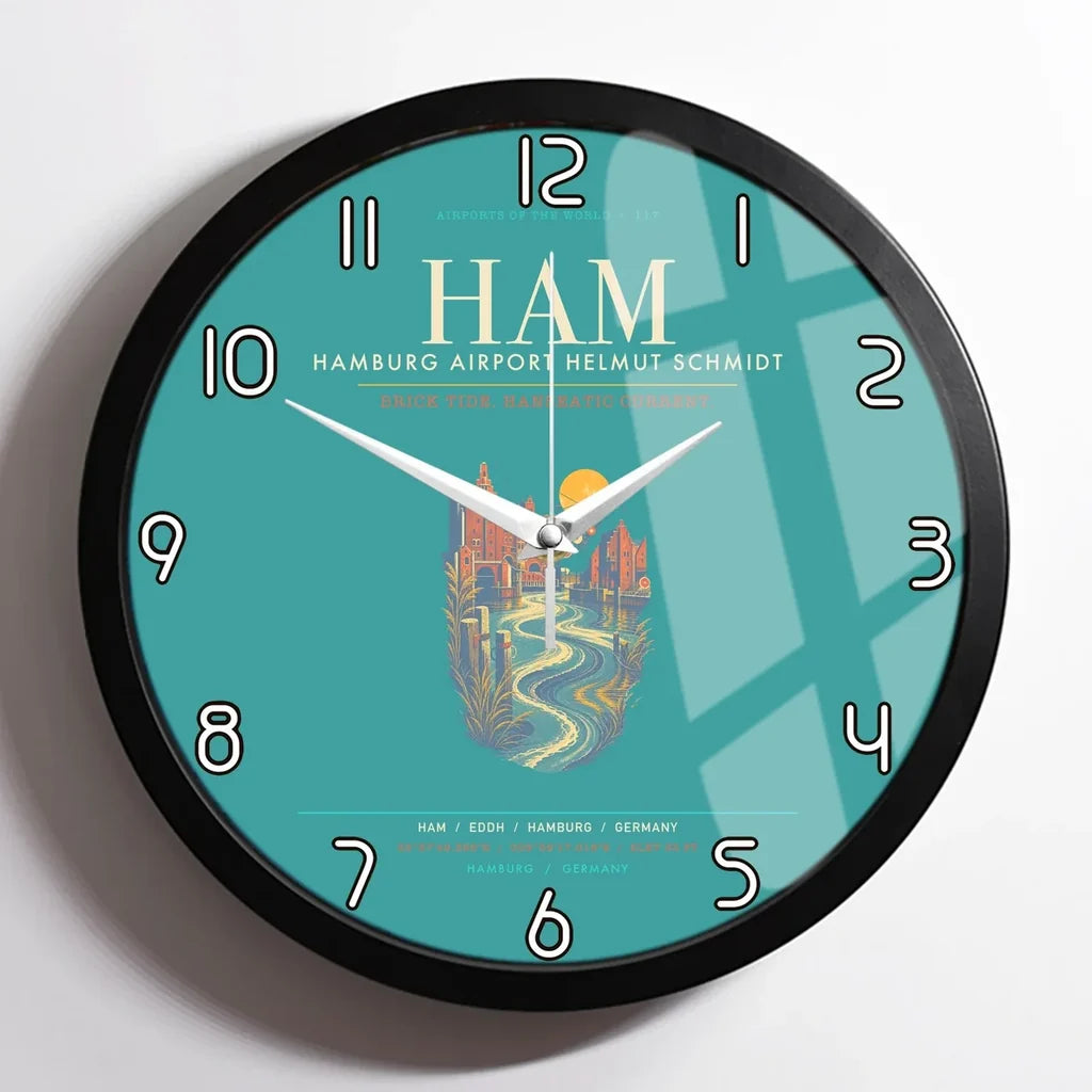 Hamburg Airport Helmut Schmidt HAM - Elbe Brick Tide Signal Wall-Clock Framed - Turquoise