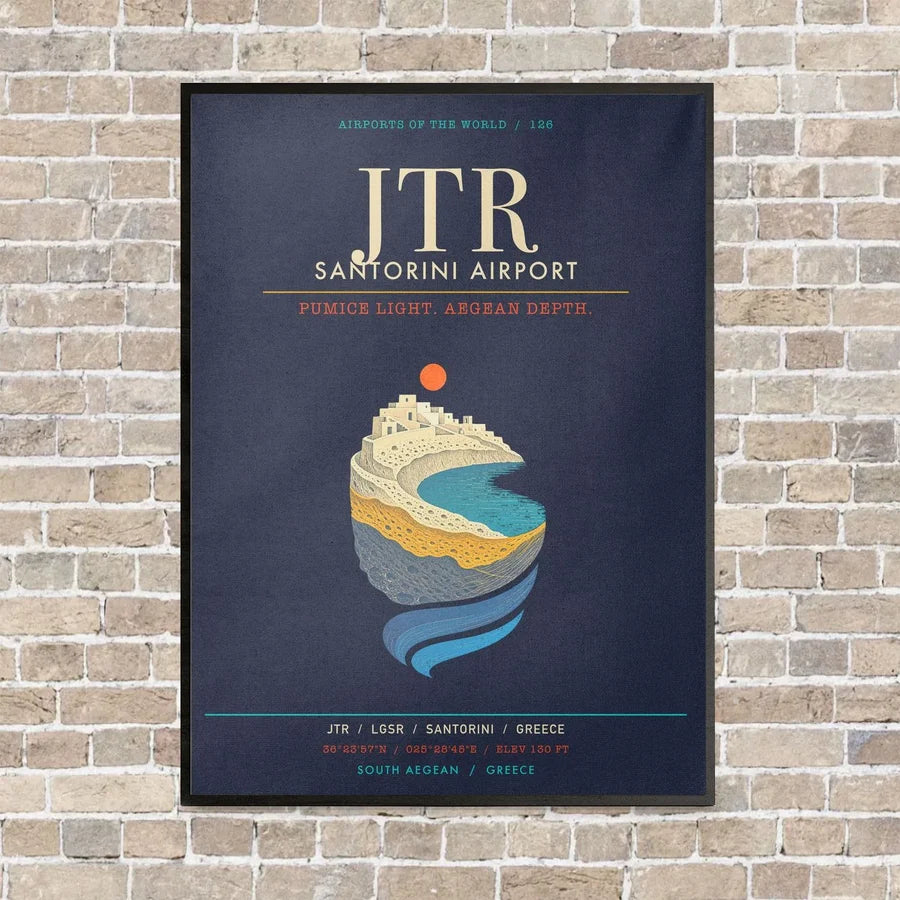 Santorini Airport JTR - Canvas Framed - Navy Blue