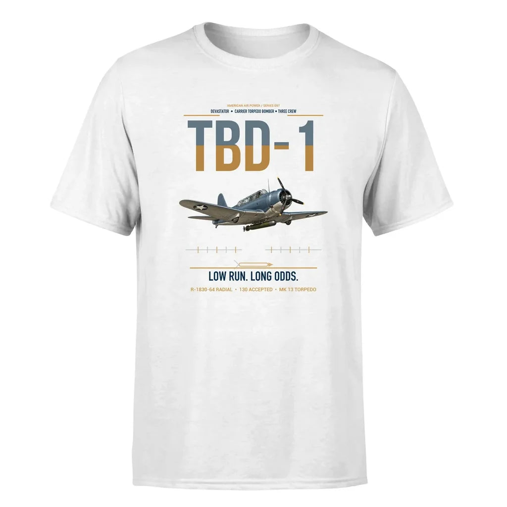 TBD-1 Devastator design on white double-side t-shirt, single-side print