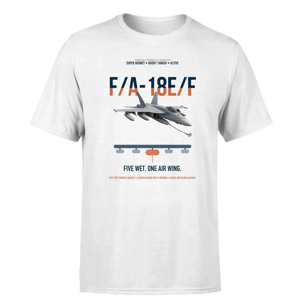 F A-18E F Buddy Tanker design on white double-side t-shirt, single-side print