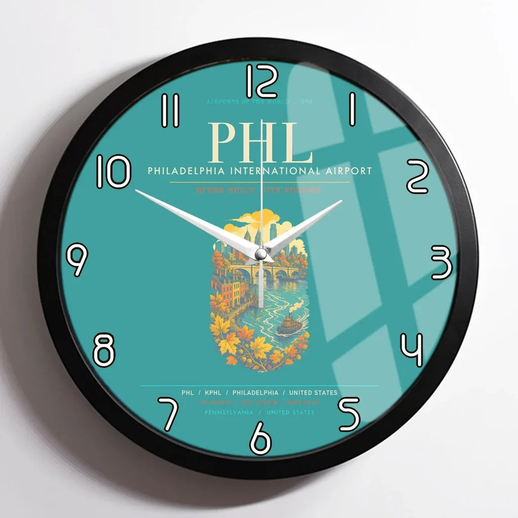 Philadelphia International Airport PHL Wall-Clock Framed - Turquoise