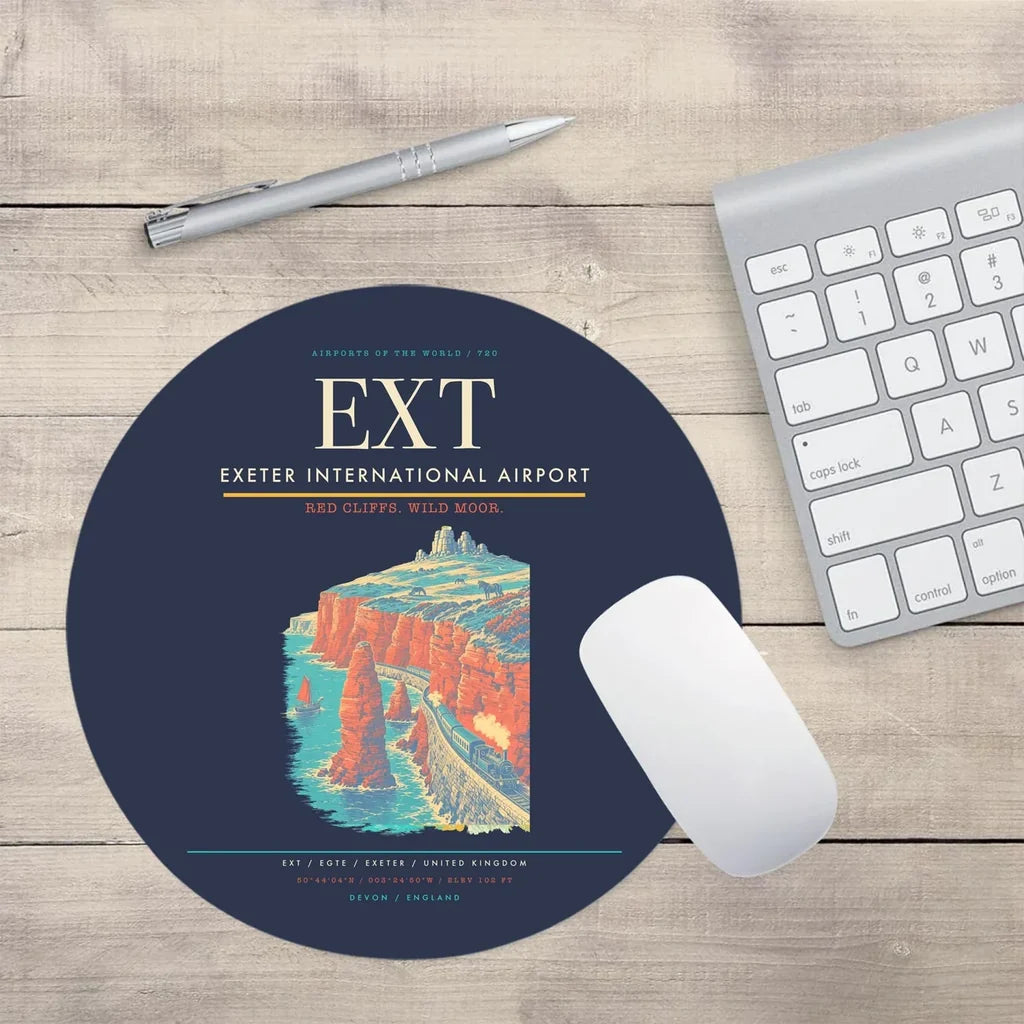 Exeter International Airport (EXT) design on navy blue round mouse pad