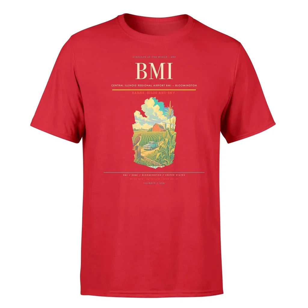Central Illinois Regional Airport (BMI) T-Shirt single-side front print in Red | central-illinois-regional-airport-bmi-double-side-t-shirt