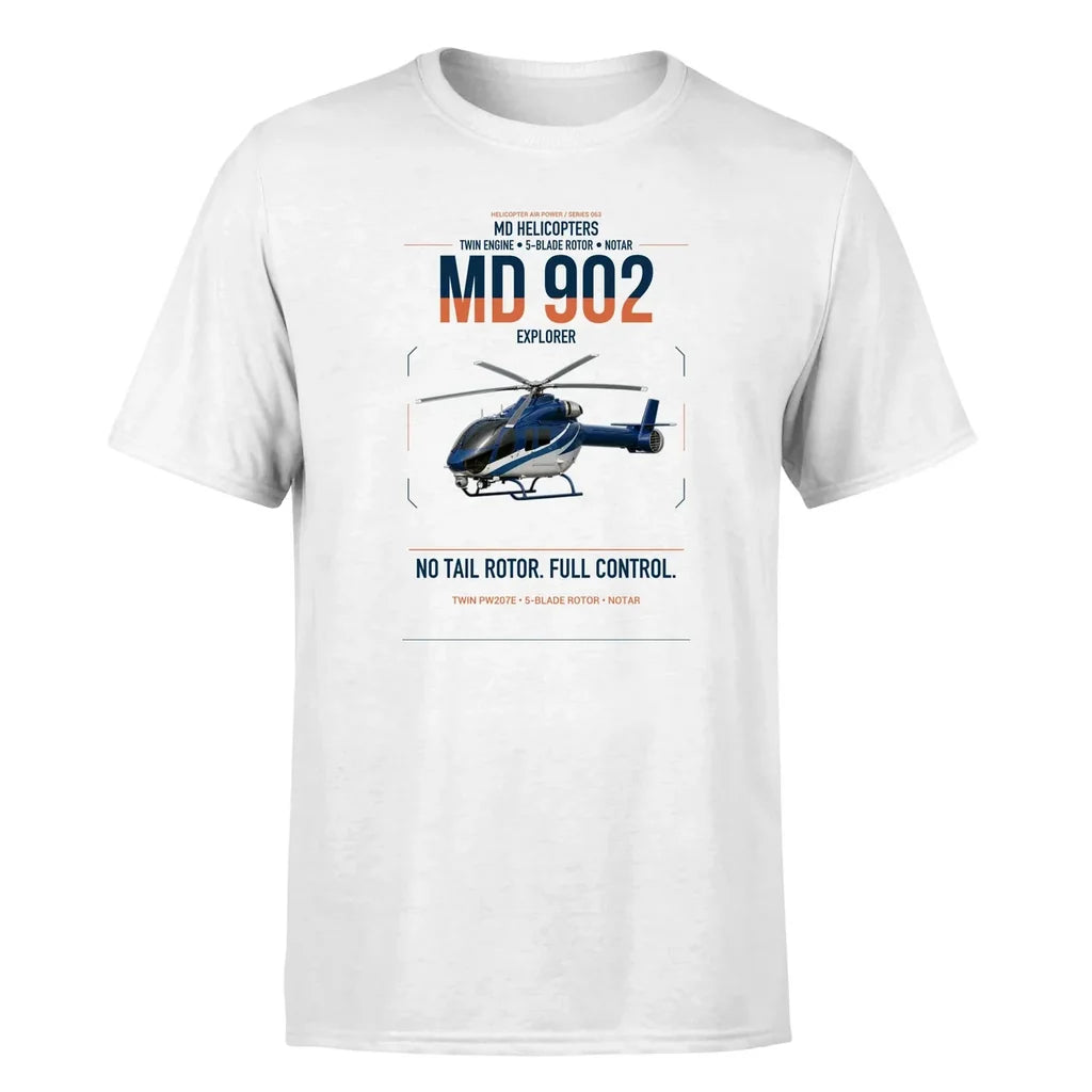 MD Helicopters MD 902 Explorer design on white t-shirt, single-side print