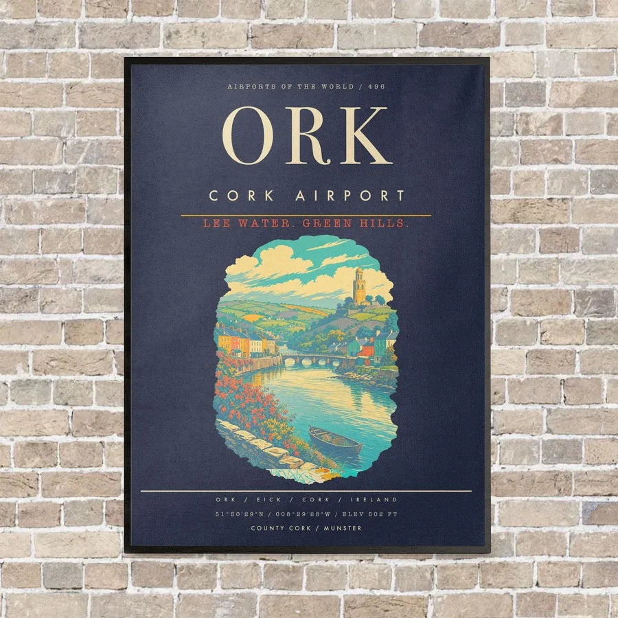 Cork Airport ORK - Canvas Framed - Navy Blue