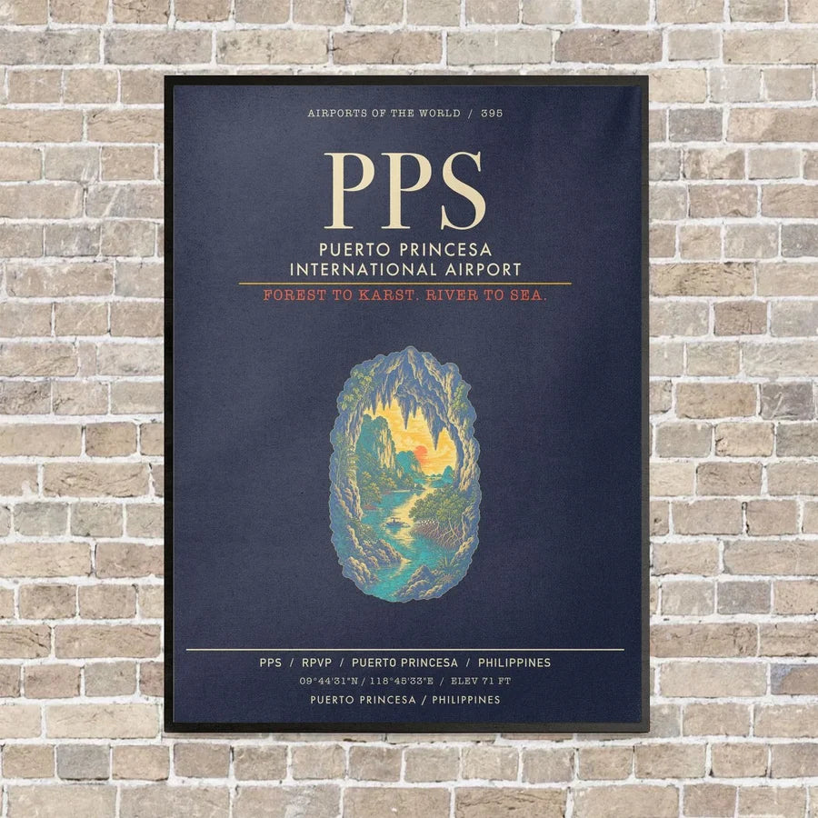 Puerto Princesa International Airport PPS - Canvas Framed - Navy Blue