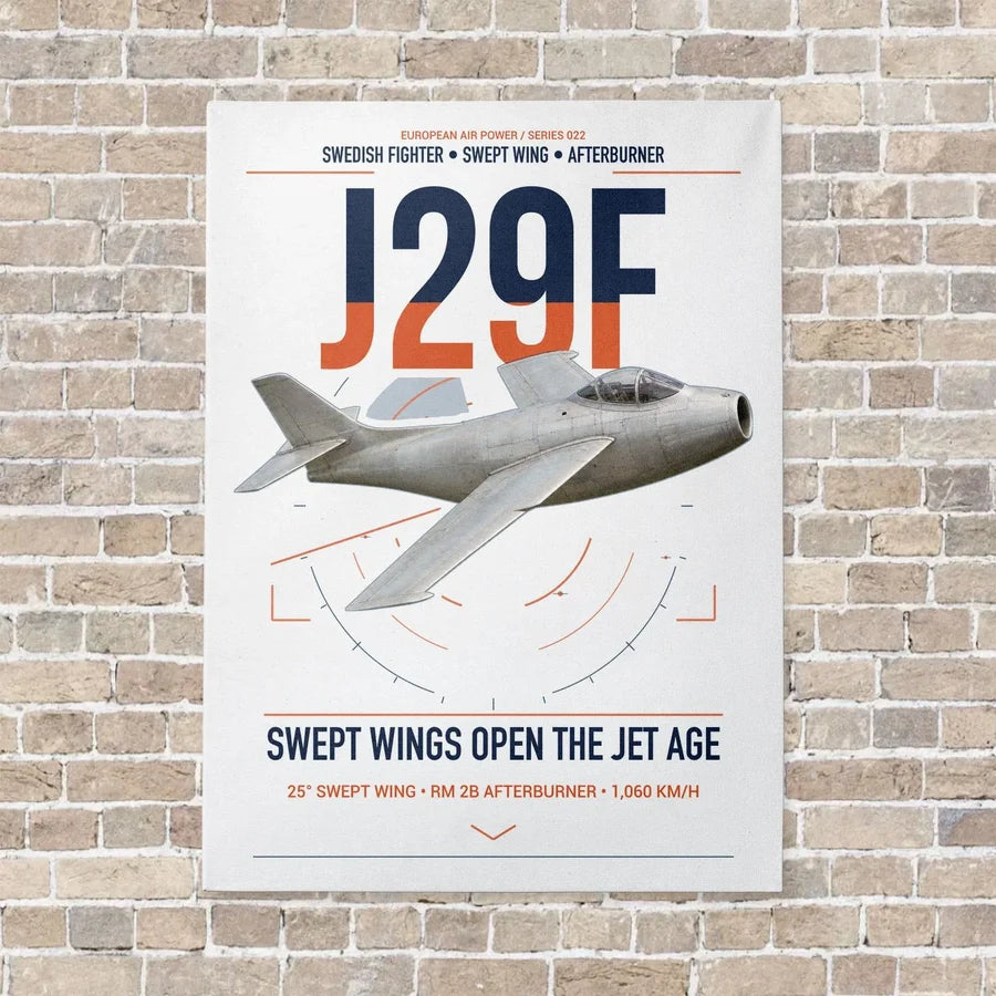 Saab J 29F Tunnan vertical canvas print - no frame - white background