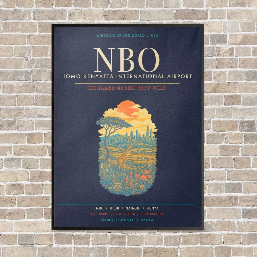 Jomo Kenyatta International Airport Nairobi NBO - Canvas Framed - Navy Blue