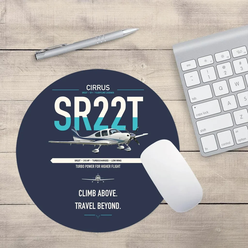 Cirrus SR22T design on navy blue round mouse pad