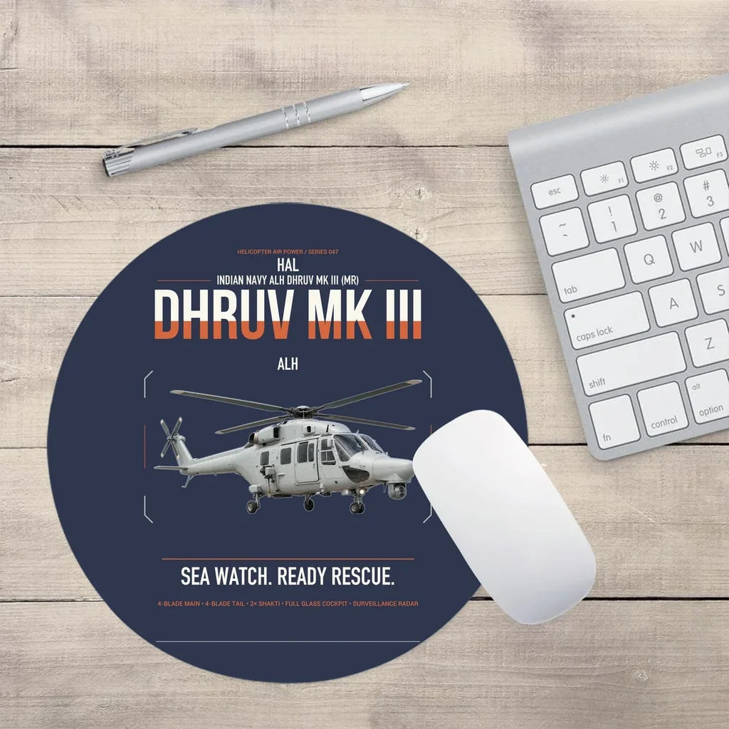HAL ALH Dhruv Mk III design on navy blue round mouse pad