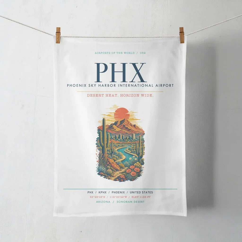 Phoenix Sky Harbor International Airport (PHX) design on white towel
