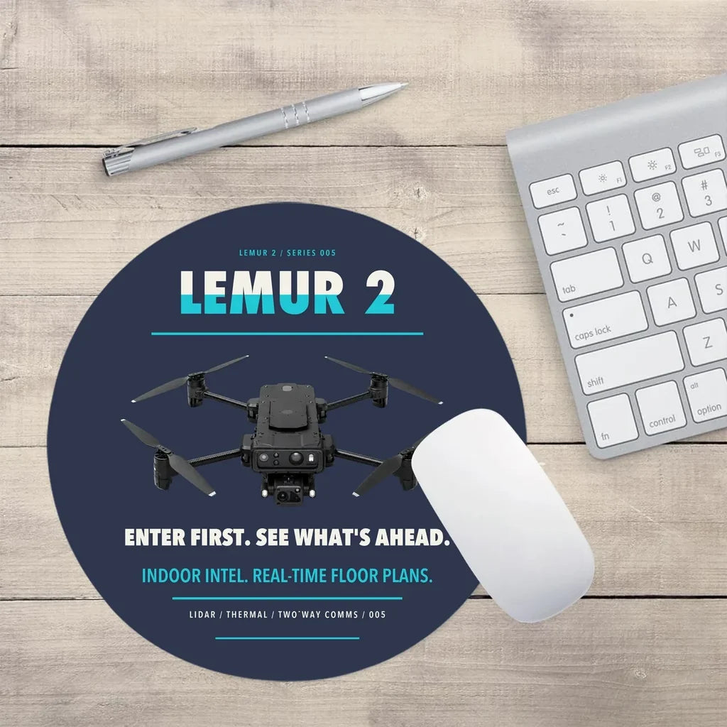 BRINC LEMUR 2 design on navy blue round mouse pad