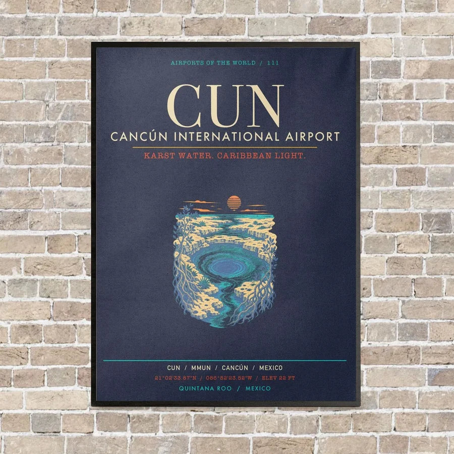 Cancun International Airport CUN - Canvas Framed - Navy Blue