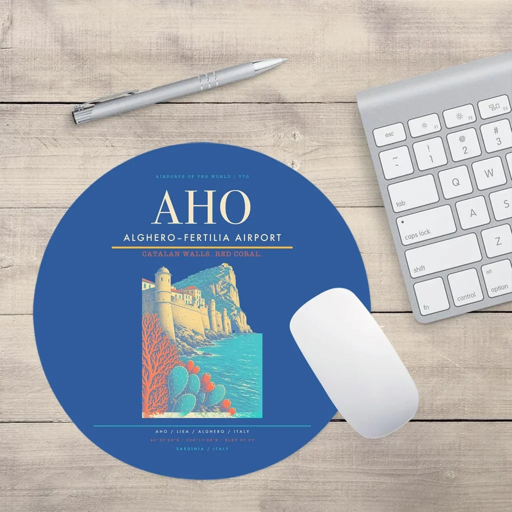 AlgheroFertilia Airport AHO Mouse-Pad Round - Blue