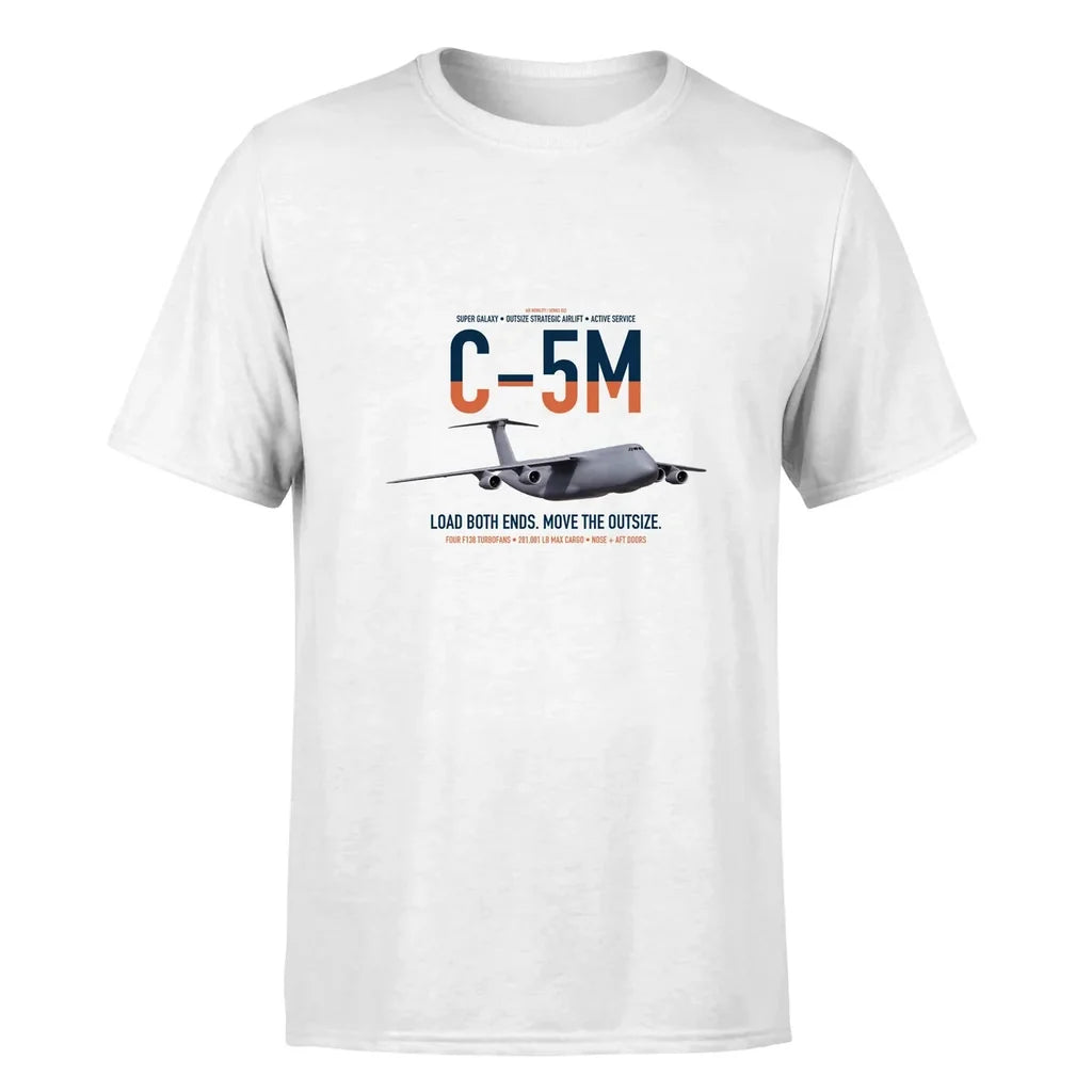 C-5M Super Galaxy design on white double-side t-shirt, single-side print