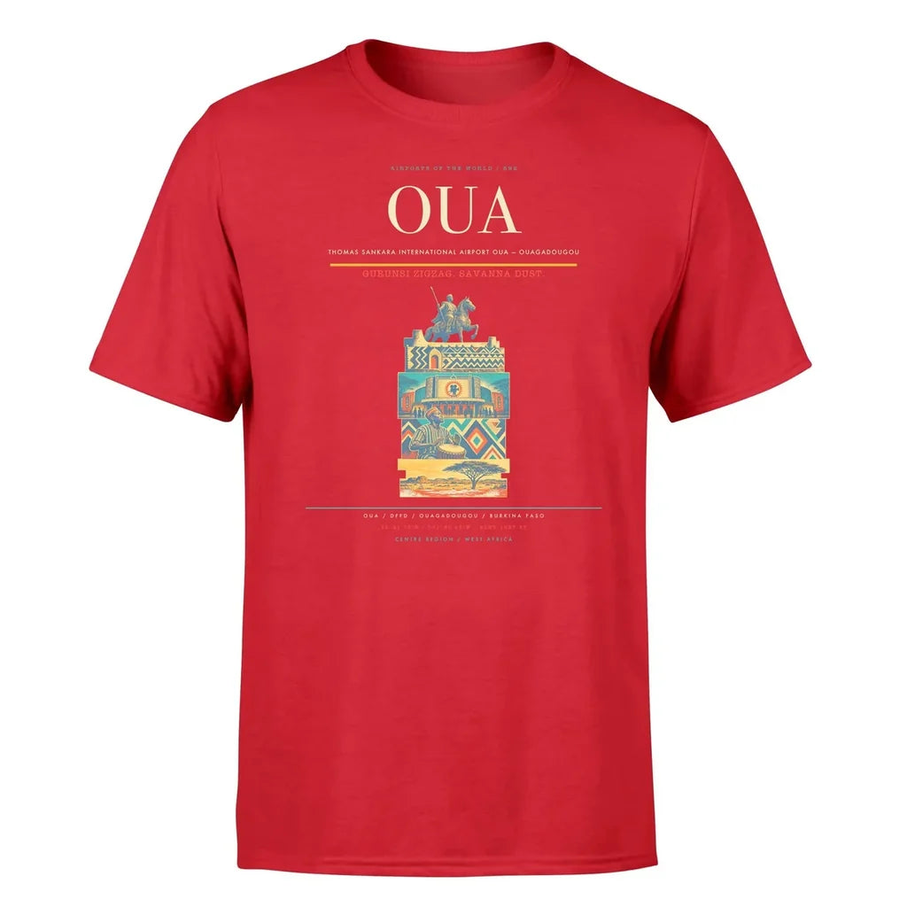 Thomas Sankara International Airport (OUA) T-Shirt single-side front print in Red | thomas-sankara-international-airport-oua-double-side-t-shirt