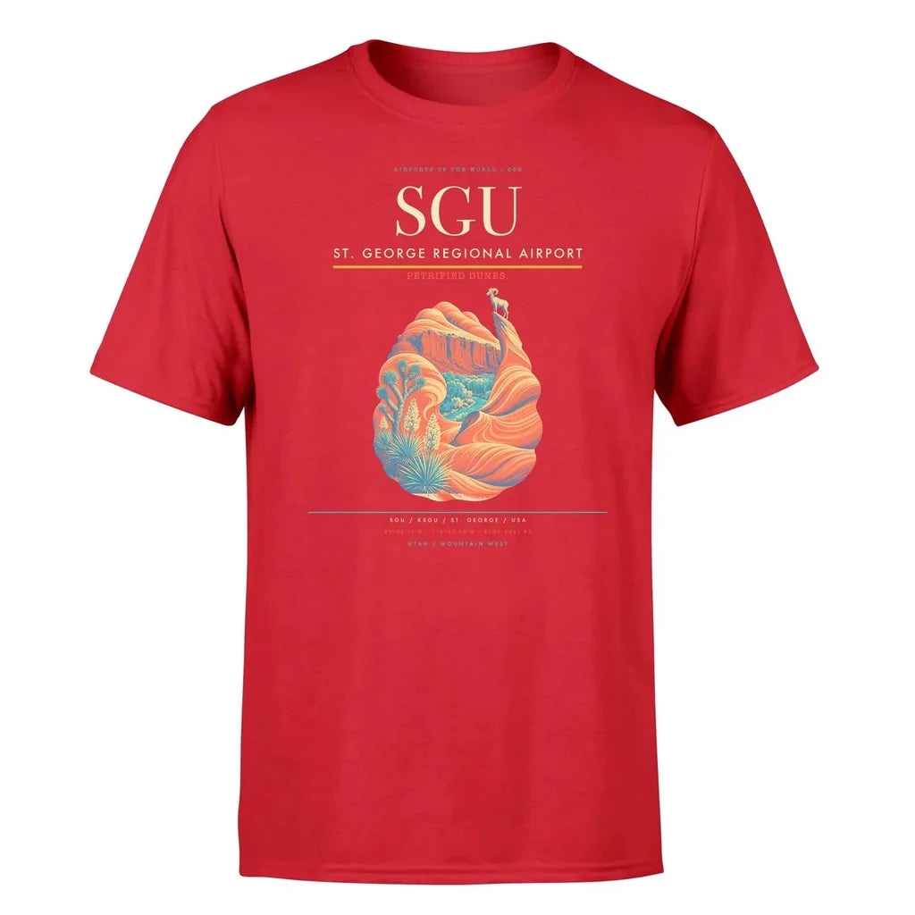 St. George Regional Airport (SGU) T-Shirt single-side front print in Red | st-george-regional-airport-sgu-double-side-t-shirt