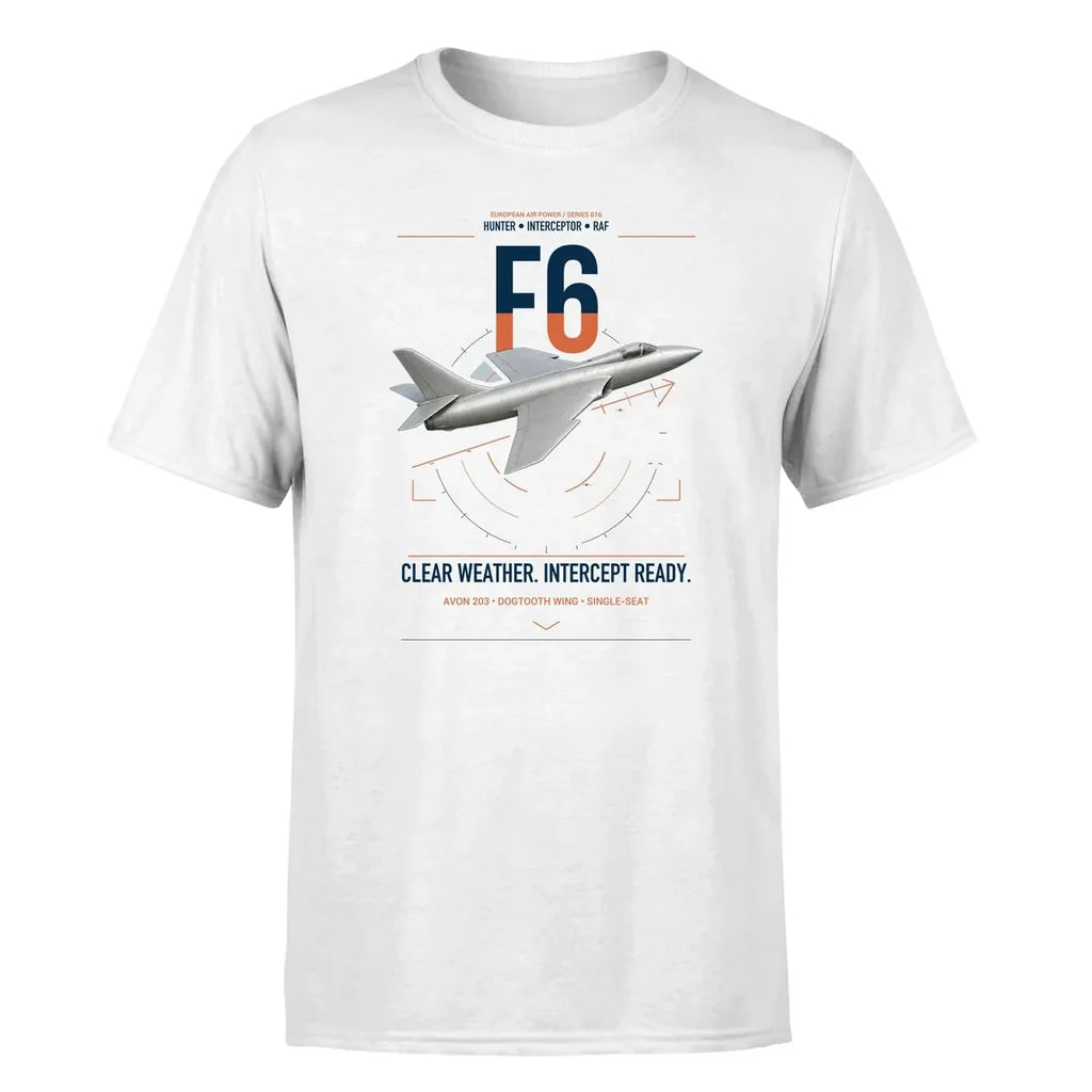 Hawker Hunter F6 design on white t-shirt, single-side print