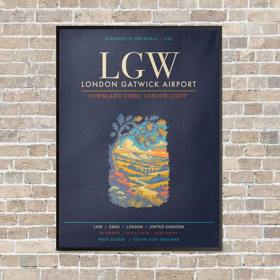 London Gatwick Airport LGW - Canvas Framed - Navy Blue