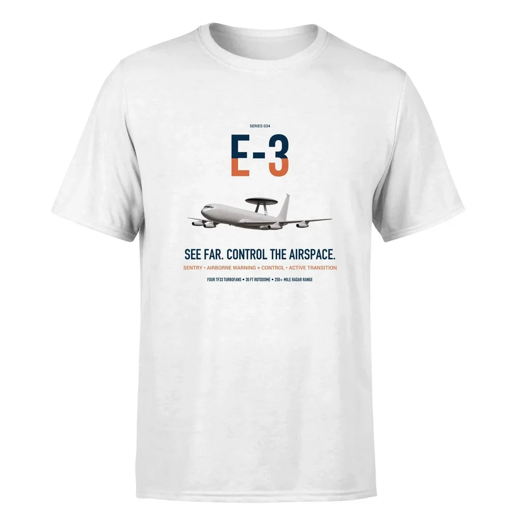 E-3 Sentry AWACS design on white double-side t-shirt, single-side print
