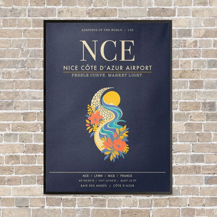 Nice Cote dAzur Airport NCE - Canvas Framed - Navy Blue
