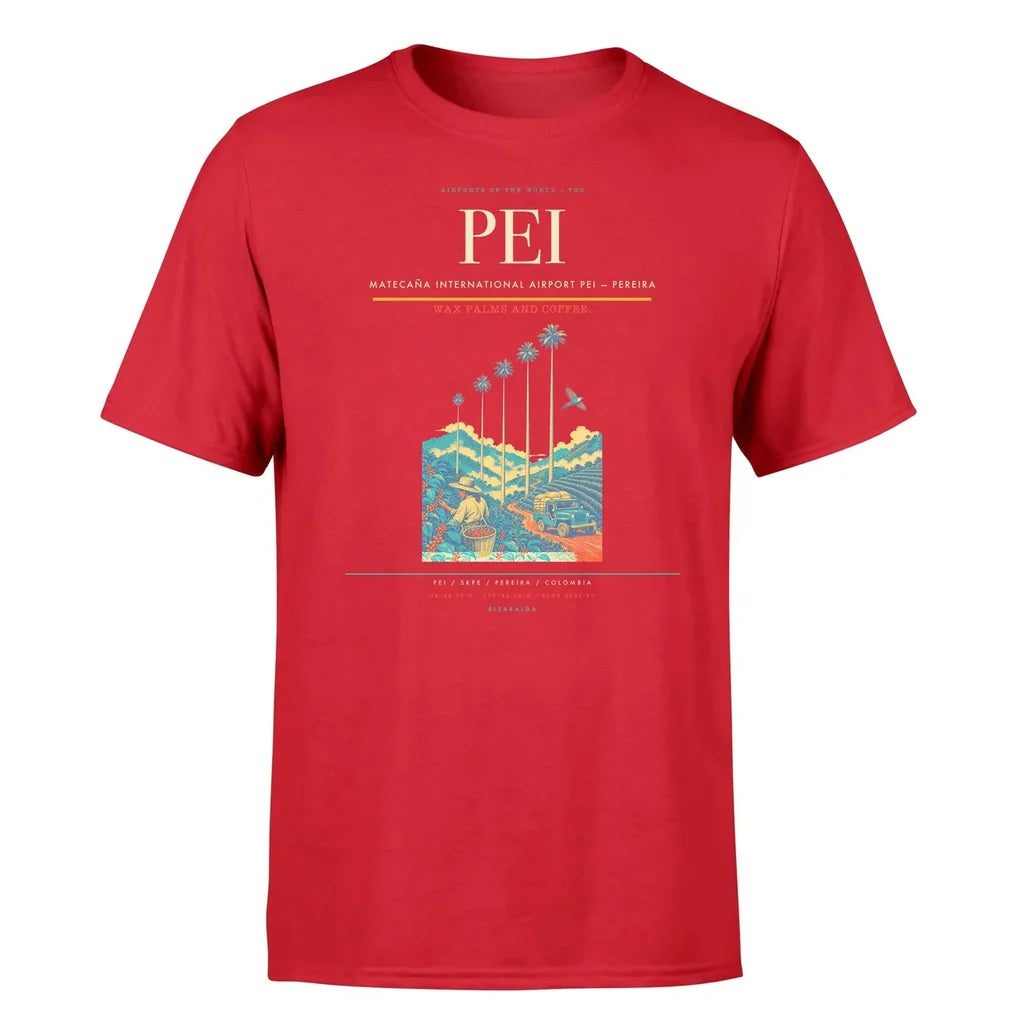 Matecaña International Airport (PEI) T-Shirt single-side front print in Red | matecaña-international-airport-pei-double-side-t-shirt