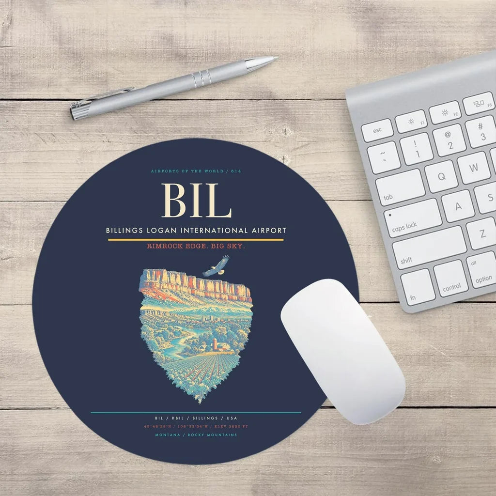 Billings Logan International Airport BIL Mouse-Pad Round - Navy Blue