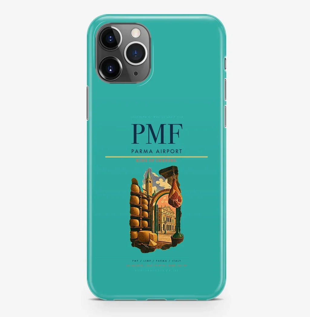 Parma Airport (PMF) design on turquoise iPhone 16 Pro MagSafe case
