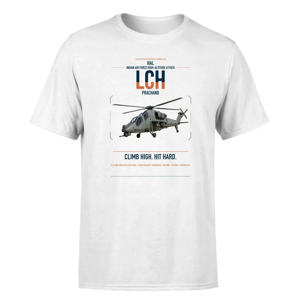 HAL LCH Prachand design on white t-shirt, single-side print