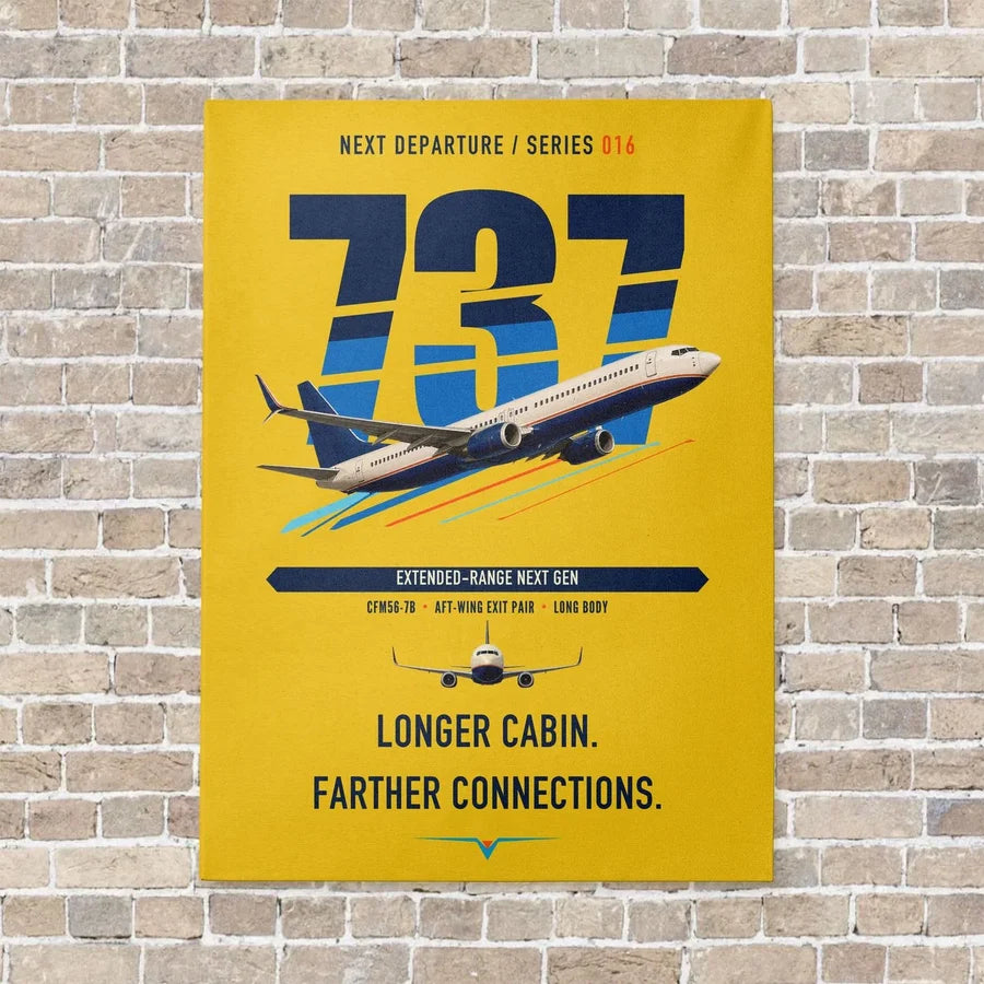 Boeing 737-900ER vertical canvas print - no frame - yellow background