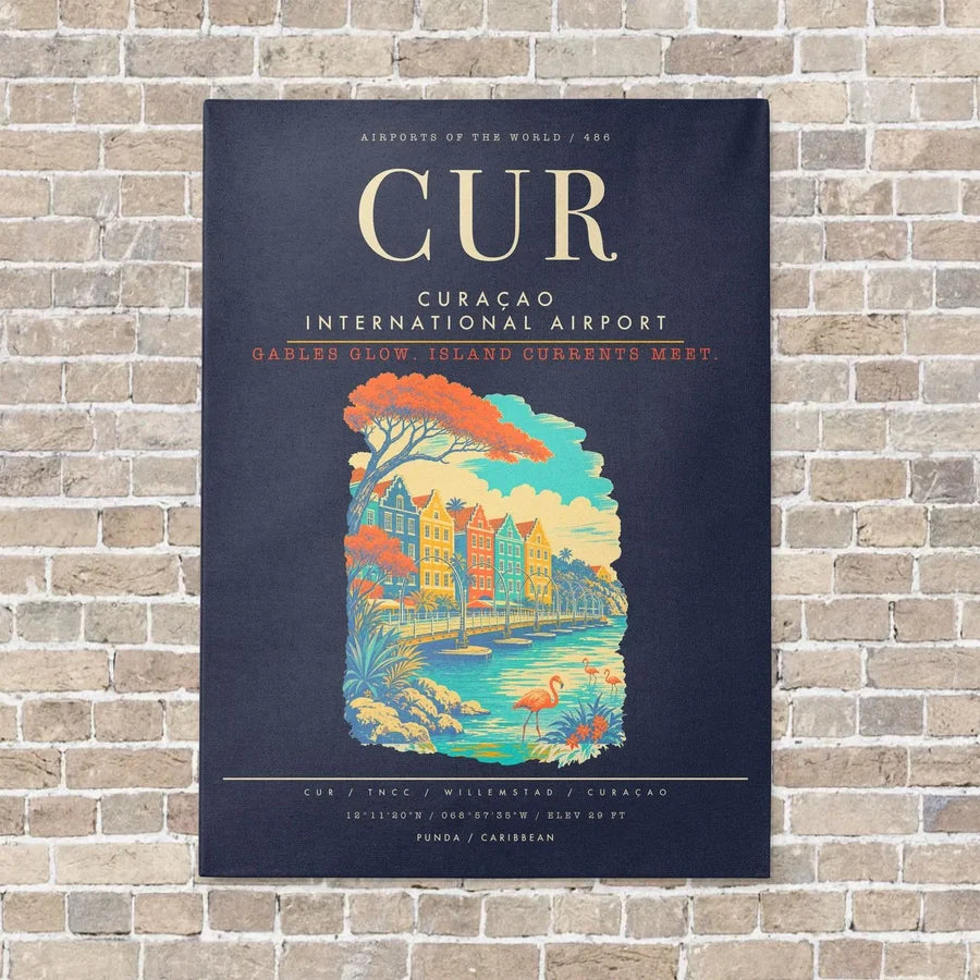 Curacao International Airport CUR - Canvas Framed - Navy Blue