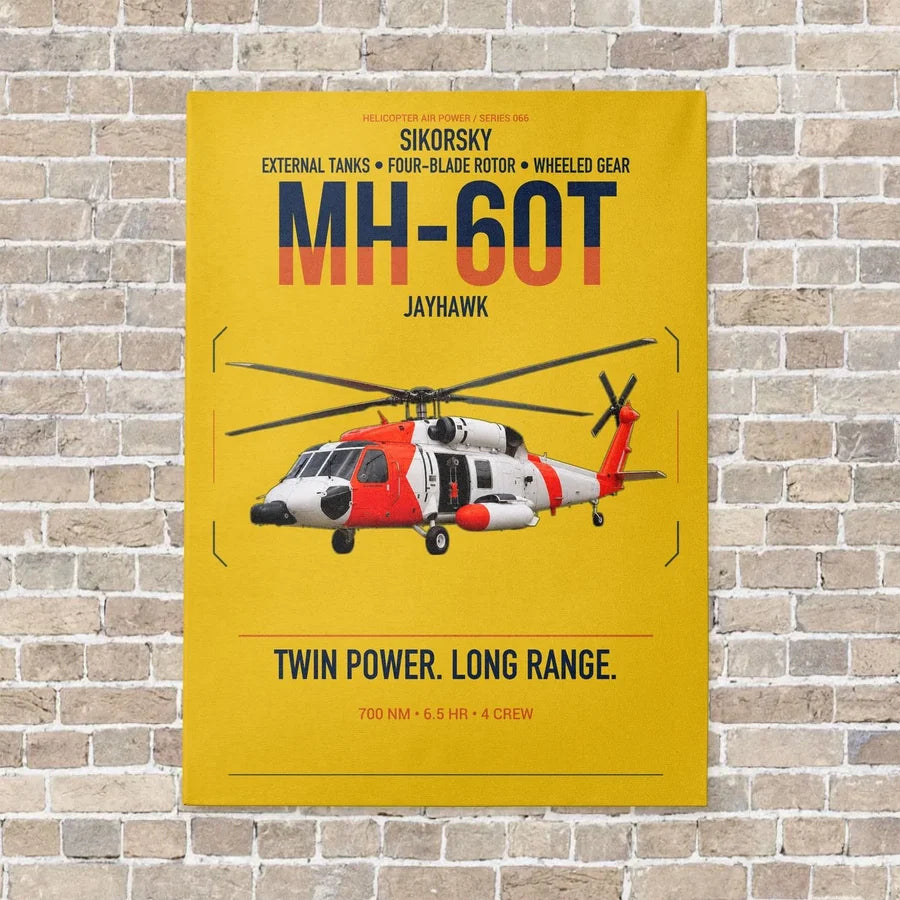 Sikorsky MH-60T Jayhawk vertical canvas print - no frame - yellow background