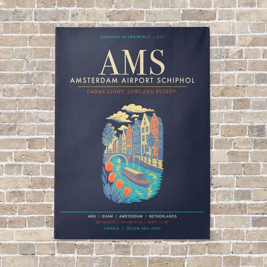 Amsterdam Airport Schiphol AMS - Canvas Framed - Navy Blue