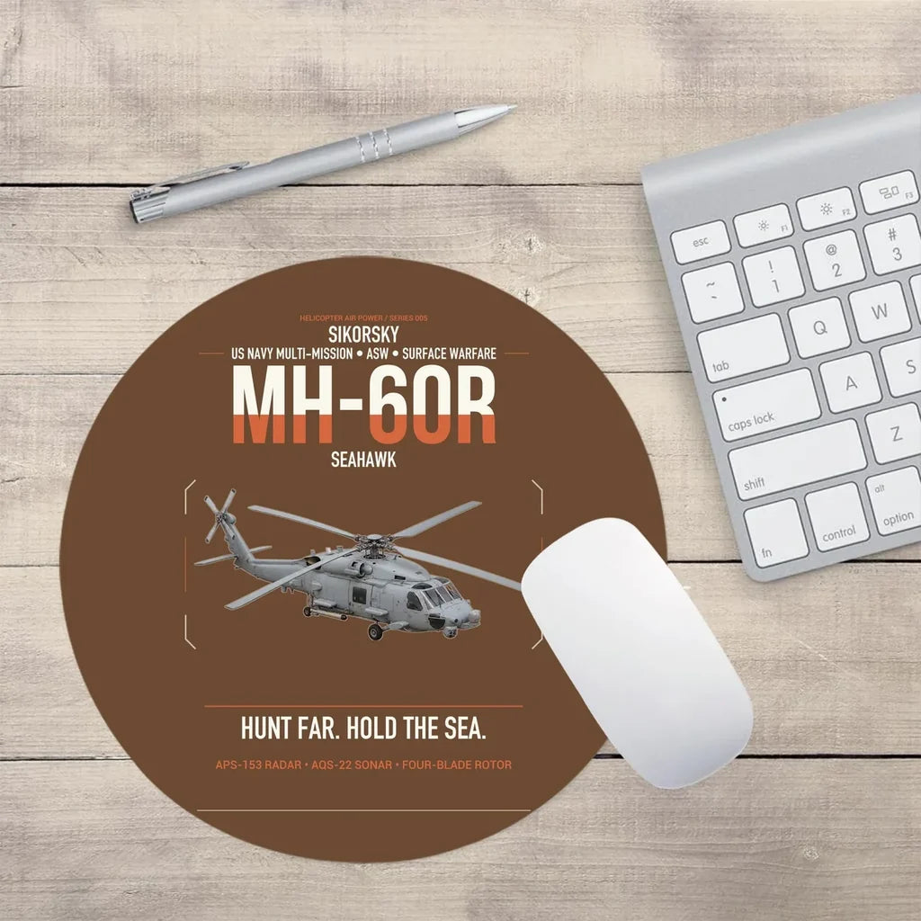 Sikorsky MH-60R Seahawk design on brown round mouse pad