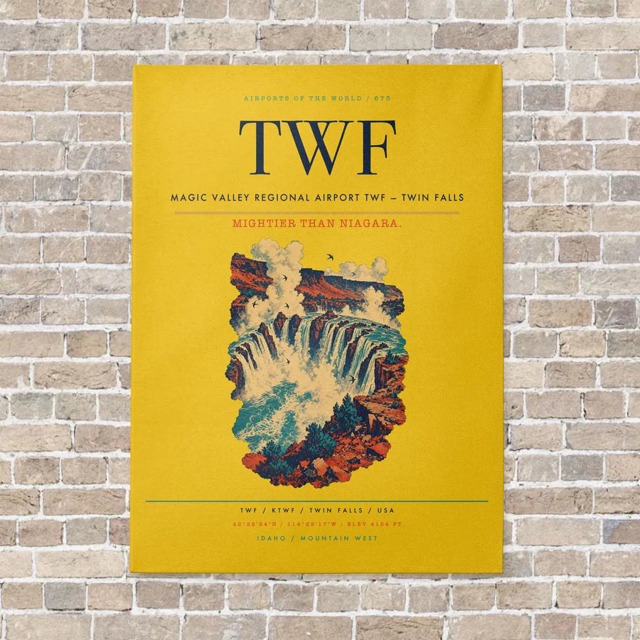 Magic Valley Regional Airport TWF — Twin Falls vertical canvas print - no frame - yellow background