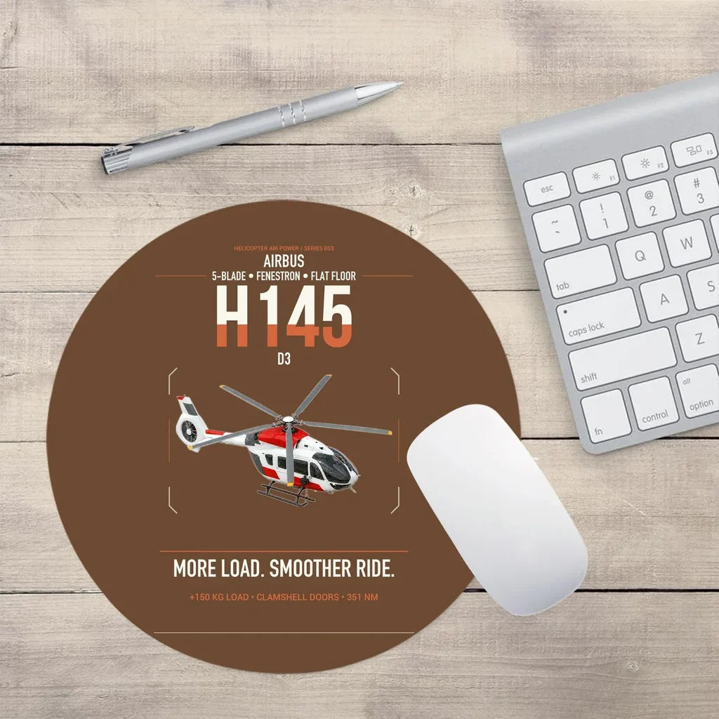 Airbus H145 D3 design on brown round mouse pad