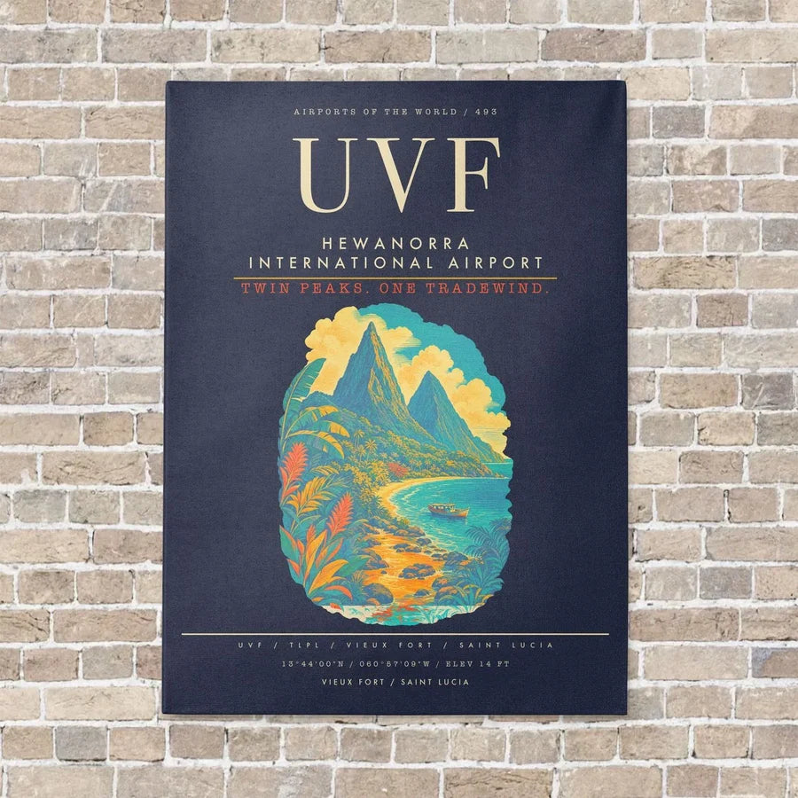 Hewanorra International Airport UVF - Canvas Framed - Navy Blue