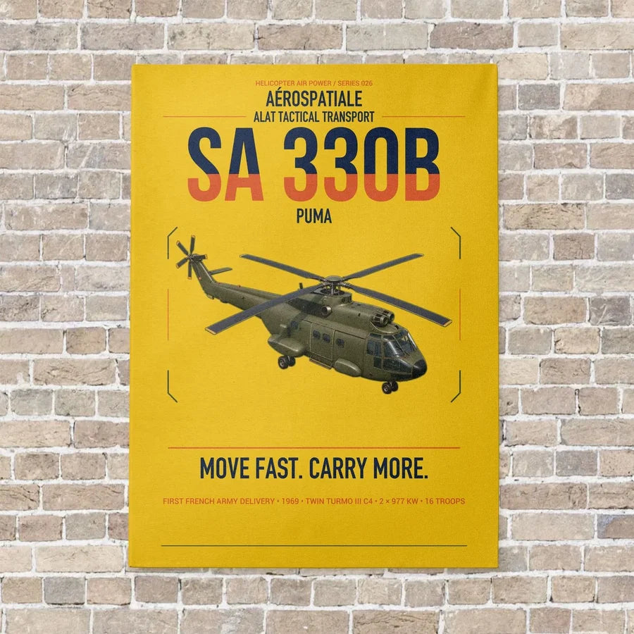 Aérospatiale SA 330B Puma vertical canvas print - no frame - yellow background