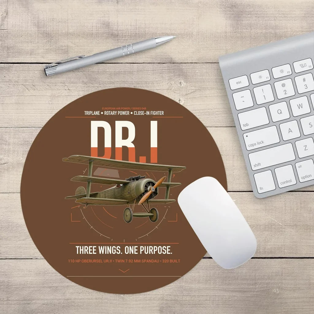 Fokker Dr.I design on brown round mouse pad