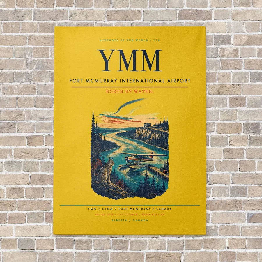 Fort McMurray International Airport YMM vertical canvas print - no frame - yellow background