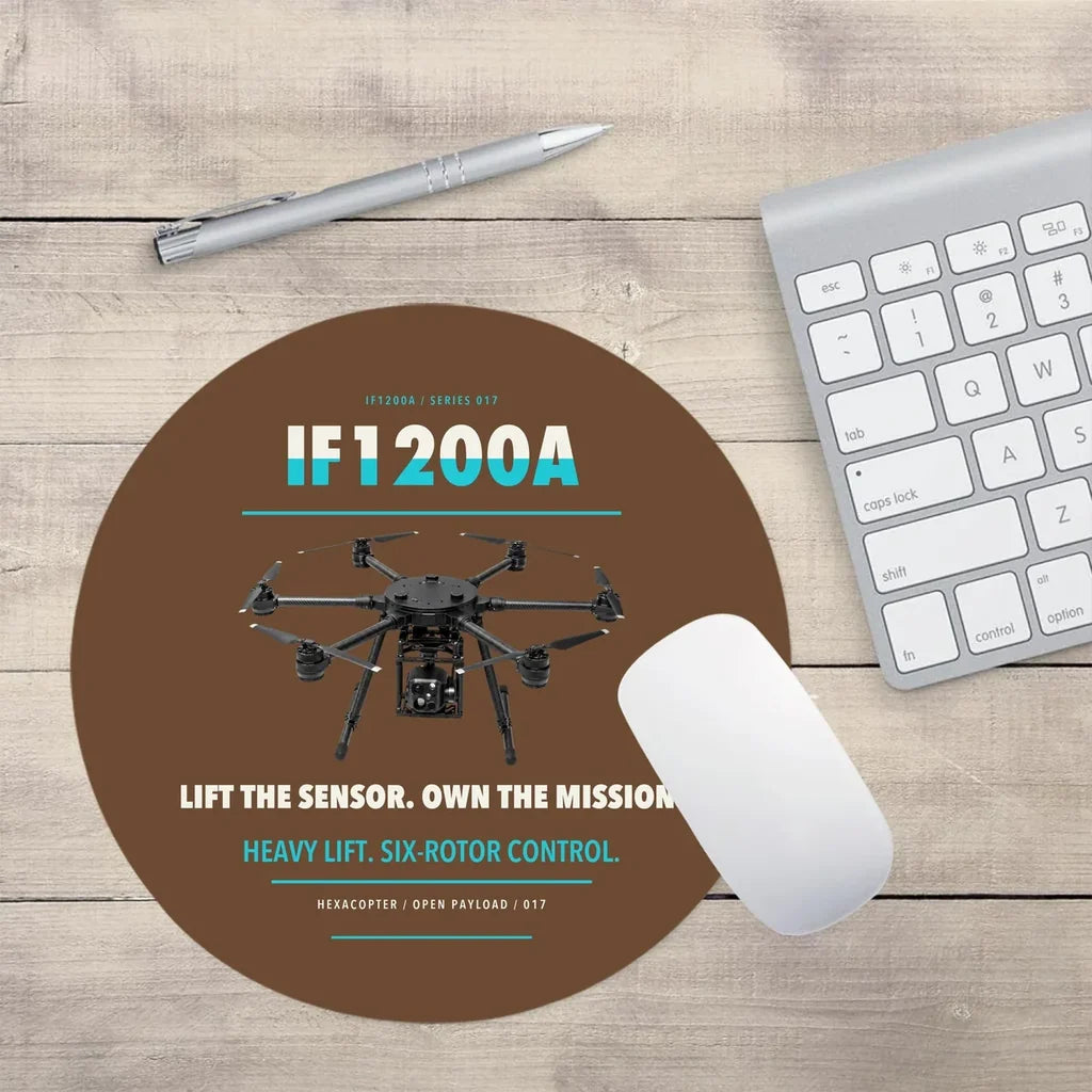 Inspired Flight IF1200A design on brown round mouse pad