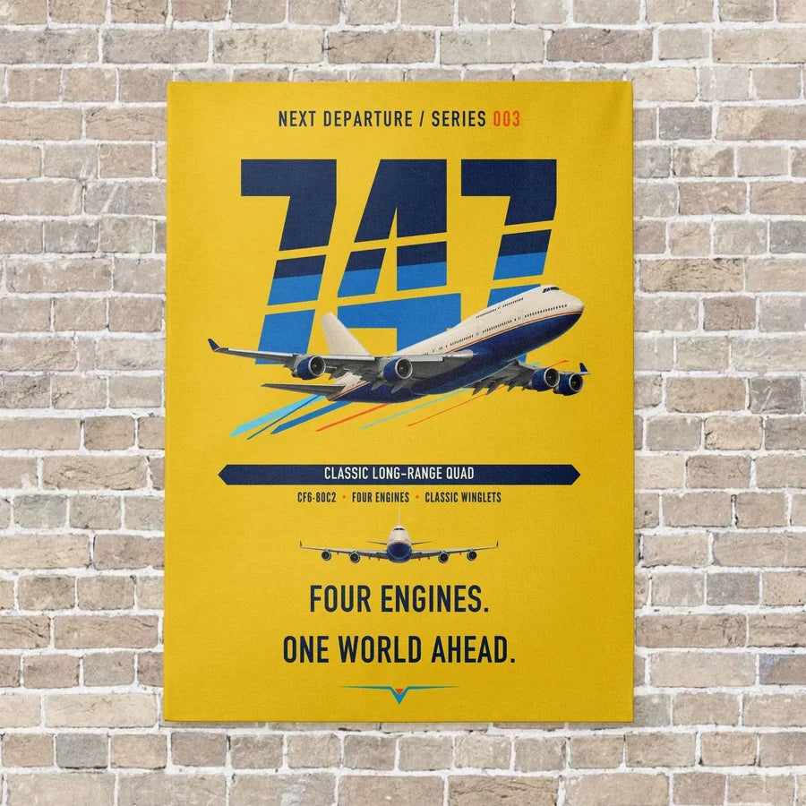 Boeing 747-400 vertical canvas print - no frame - yellow background